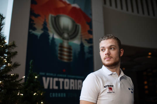 Lucas Elvenes poses for a portrait at a press event for