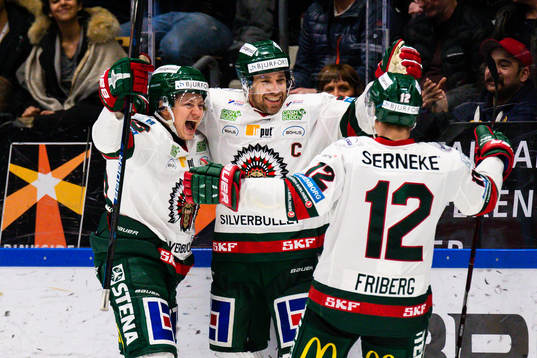 Frölundas Rhett Rakhshani, Joel Lundqvist och Max Friberg