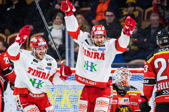 Timrås Rickard Palmberg och Oskar Drugge jublar