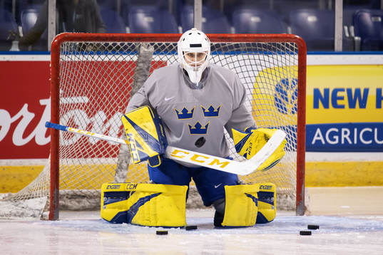 Goaltender Olle Eriksson Ek of team Sweden at a morning