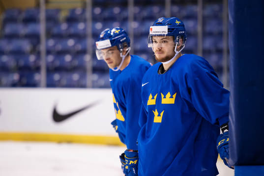 Lucas Elvenes of team Sweden at a morning skate session