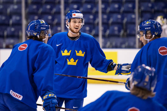 Lucas Elvenes of team Sweden at a morning skate session