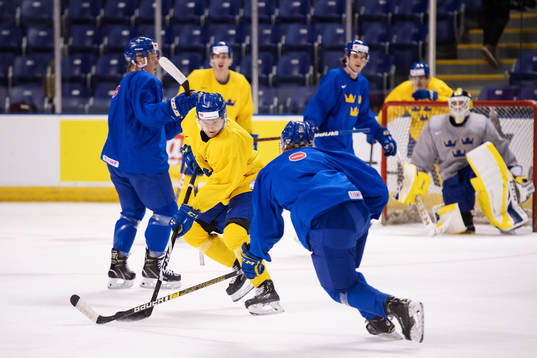Rasmus Sandin of team Sweden at a morning skate session