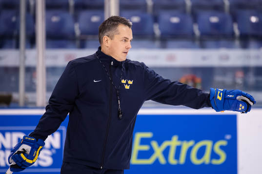 Head coach Tomas Montén of team Sweden at a morning skate