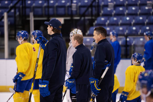 Head coach Tomas Montén of team Sweden at a morning skate