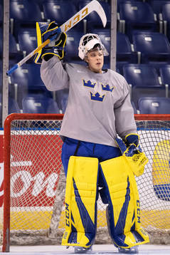Goaltender Olle Eriksson Ek of team Sweden at a morning
