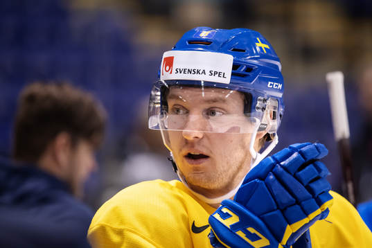 Rasmus Sandin of team Sweden at a morning skate session