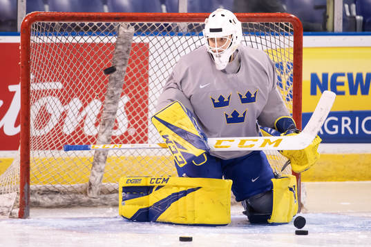 Goaltender Olle Eriksson Ek of team Sweden at a morning