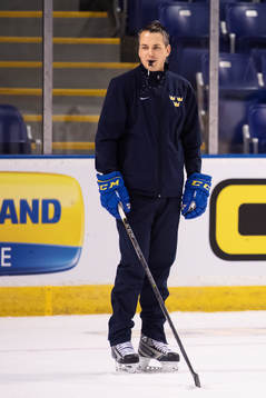 Head coach Tomas Montén of team Sweden at a morning skate