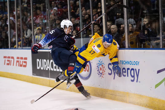 Phil Kemp of USA collides with Filip Sveningsson of Sweden