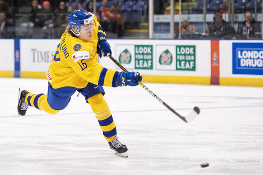 Filip Westerlund of Sweden shoots and scores 1-0
