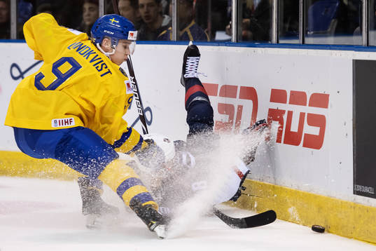 Nils Lundkvist of Sweden in action against Oliver Wahlstrom