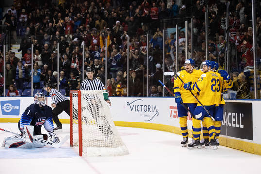 Jacob Olofsson, Adam Boqvist and Lucas Elvenes of Sweden