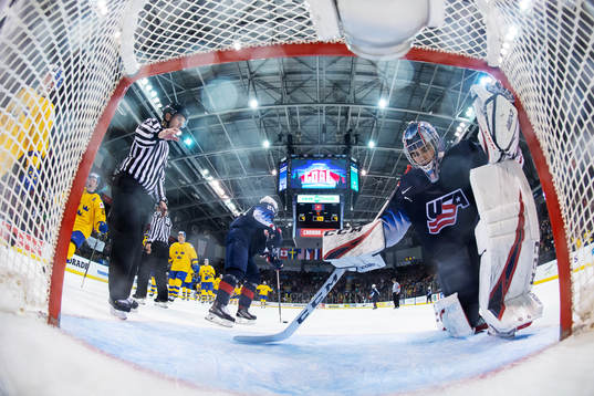 Goaltender Kyle Keyser of USA looks dejected