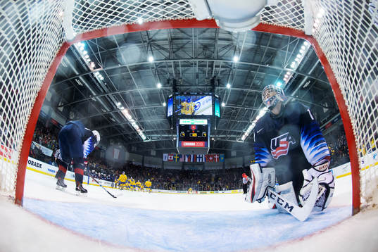Goaltender Kyle Keyser of USA looks dejected
