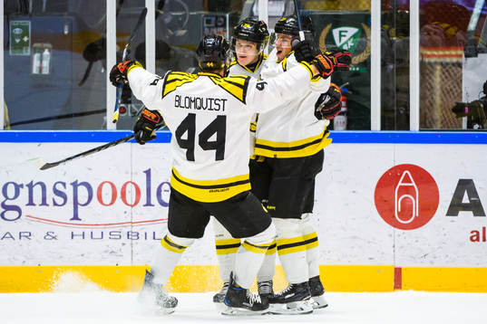 Brynäs Daniel Mannberg jublar med lagkamrater