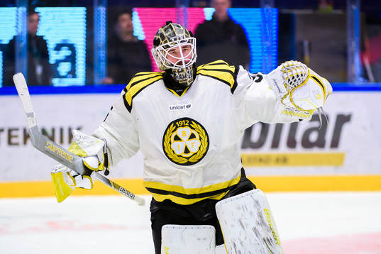 Brynäs målvakt David Rautio jublar