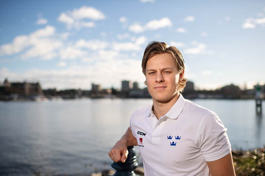 Adam Boqvist of team Sweden poses for a portrait at a press