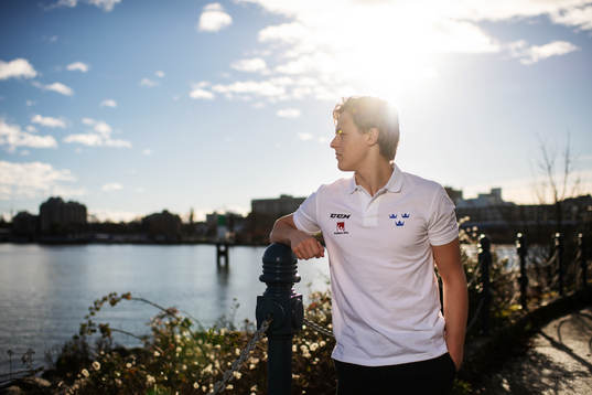 Adam Boqvist of team Sweden poses for a portrait at a press
