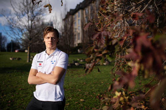 Adam Boqvist of team Sweden poses for a portrait at a press