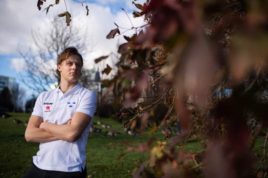 Adam Boqvist of team Sweden poses for a portrait at a press