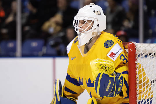 Goaltender Olle Eriksson Ek of Sweden