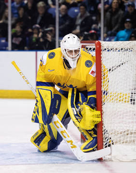 Goaltender Olle Eriksson Ek of Sweden