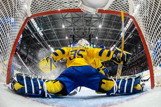 Goaltender Olle Eriksson Ek of Sweden