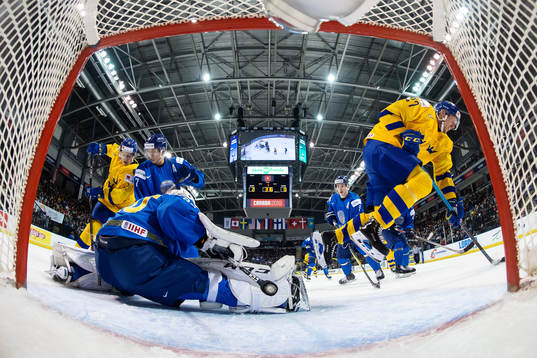 Filip Hållander and David Gustafsson of Sweden attacks in