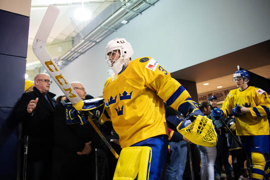 Goaltender Olle Eriksson Ek of Sweden