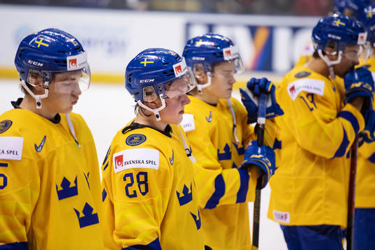 Fabian Zetterlund of Sweden and his teammates look dejected