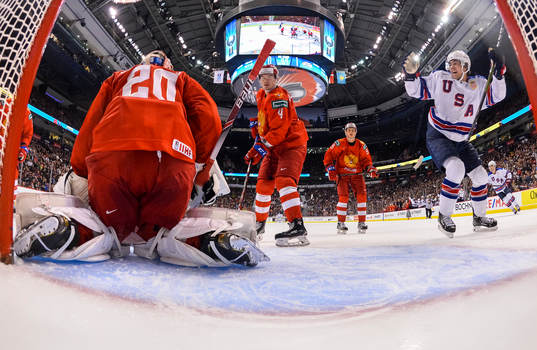 USA's Ryan Poehling #11 celebrates