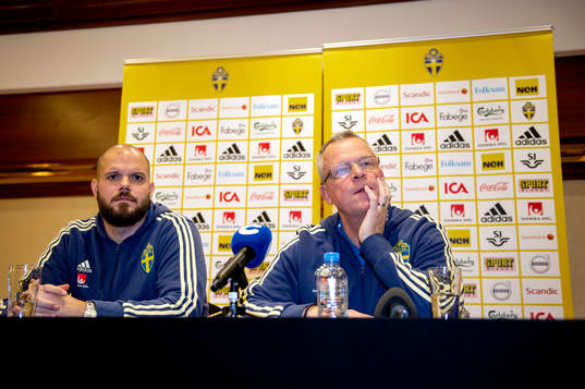 Head coach Janne Andersson of Sweden and press manager