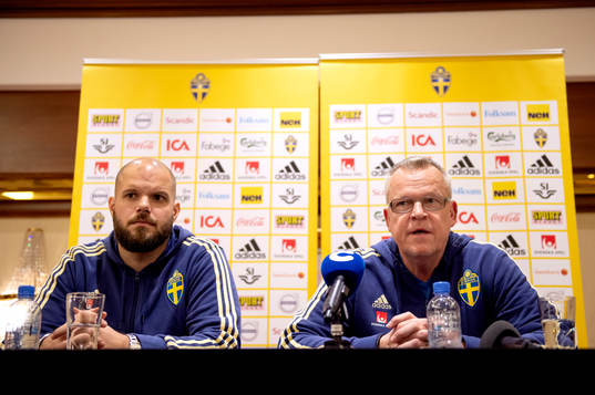 Head coach Janne Andersson of Sweden and press manager