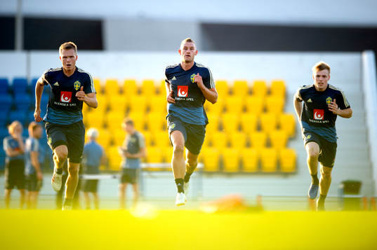 Sweden's Jonathan Augustinsson, Robin Jansson and