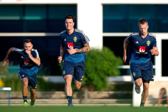 Sweden's Muamer Tankovic, Melker Hallberg and Jonathan