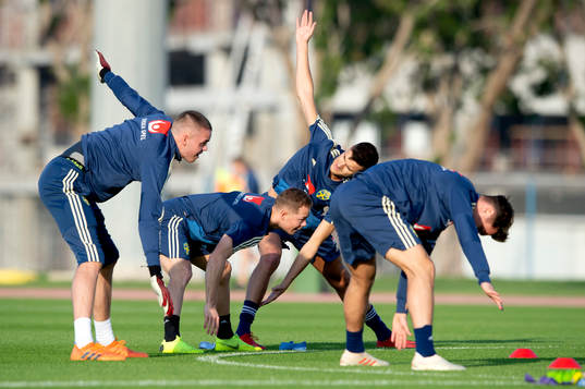 Sweden's goalkeeper Oscar Linnér, Adam Andersson and