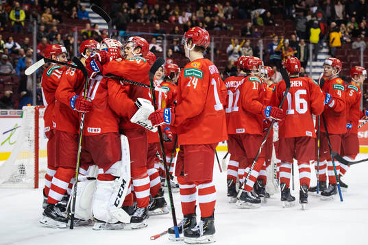 Players of team Russia celebrate their win