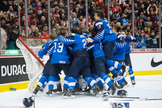 Players of Finland celebrate their win