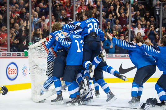 Players of Finland celebrate their win