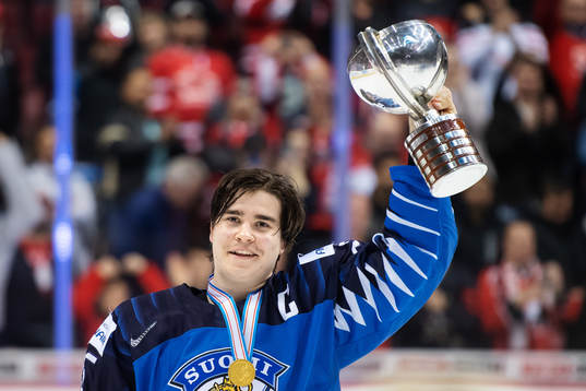 Aarne Talvitie of Finland celebrates with the winner's