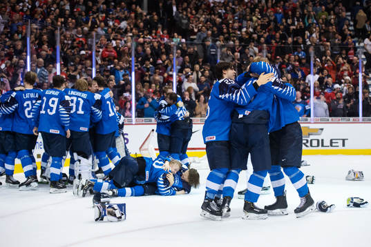 Players of Finland celebrate their win