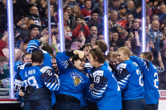 Aarne Talvitie and Teemu Engberg of Finland celebrate