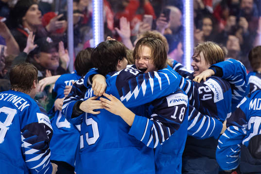 Aarne Talvitie and Teemu Engberg of Finland celebrate