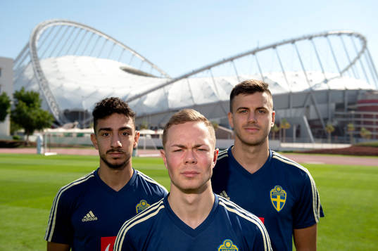 Sweden's and Häcken players Adam Andersson, Daleho
