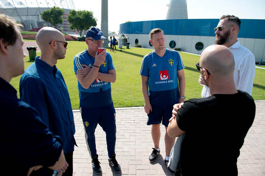 Sweden's head coach Janne Andersson and assistant coach