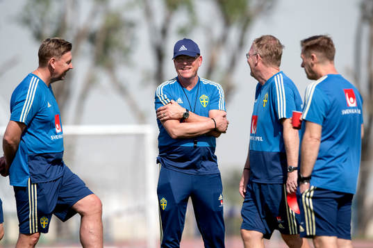 Sweden's head coach Janne Andersson and assistant coach