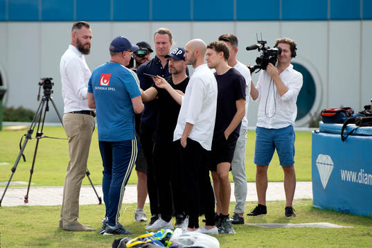 Swedish journalists interview head coach Janne Andersson