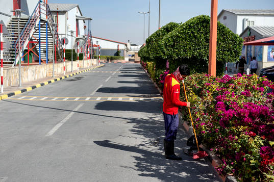 A Worker is seen in Challenger City, which is a residential