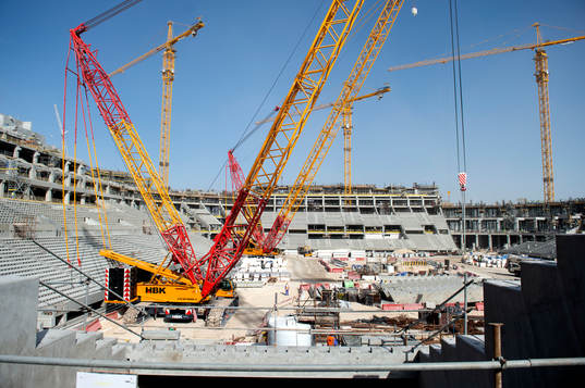 Interior of the construction of the Lusail Stadium